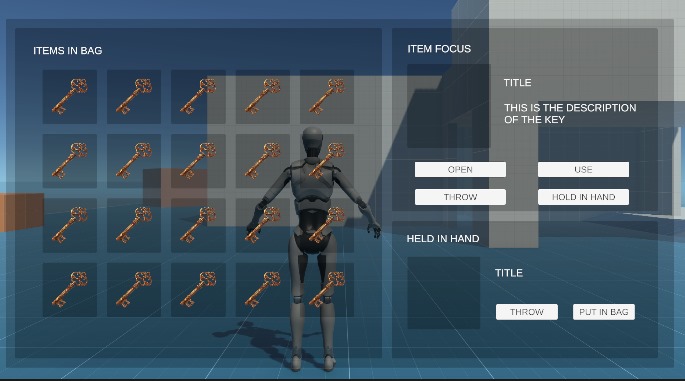 Final inventory UI in Fate of Eclipse: a grid of items, an item details panel with action buttons, and a held item panel
